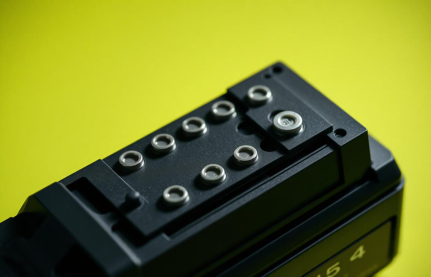Macro view of the terminal contacts on a power tool battery